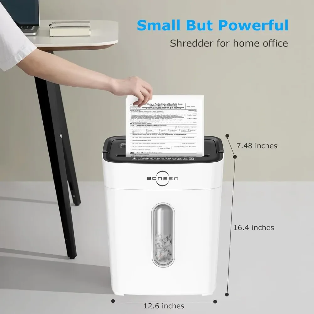 8-Sheet Cross Cut Credit Card Shredder w/ 4 Gal Bin, Small Paper Shredder- White